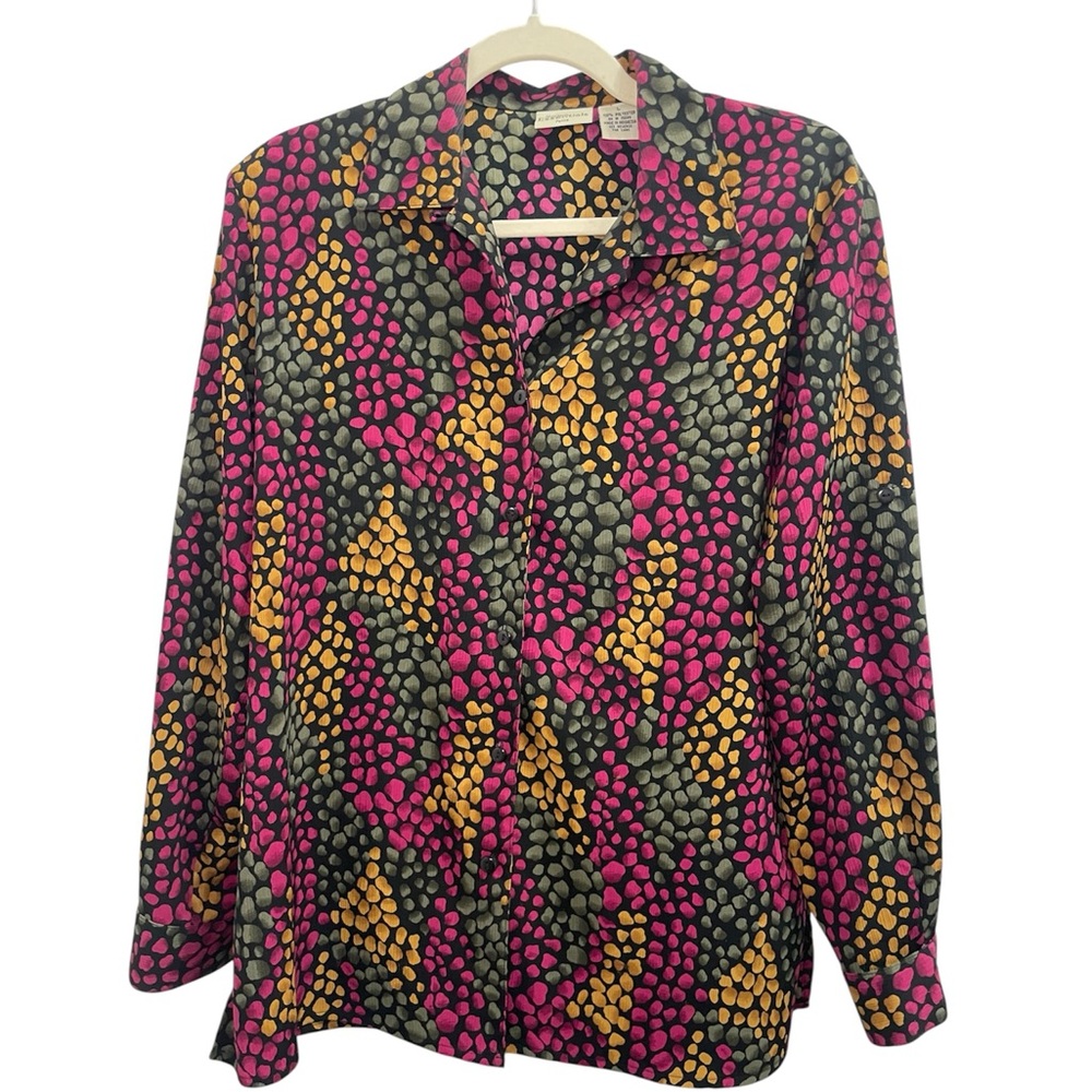 Vintage Modern Essentials Button-Up Blouse Abstract Multicolor Women's L
